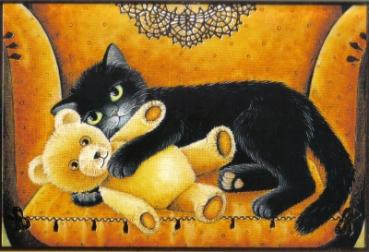 Postkarte Katze mit Teddy