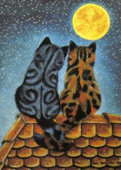 Postkarte Katzen im Mondschein