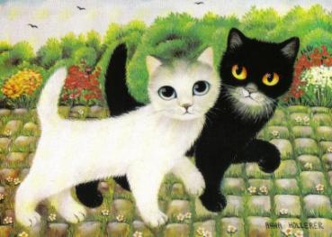 Postkarte Katzen auf Wanderschaft