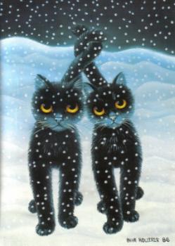 Postkarte Katzenpärchen im Schnee