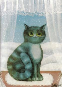 Postkarte Katze am Fenster