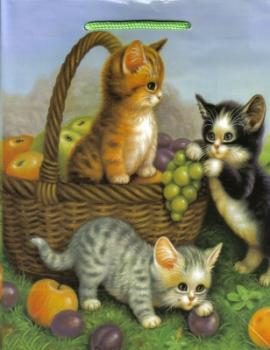 Geschenktasche klein Katzen mit Obstkorb