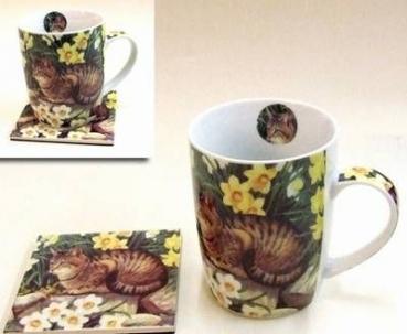 Tassen-Set Katze im Blumenbeet