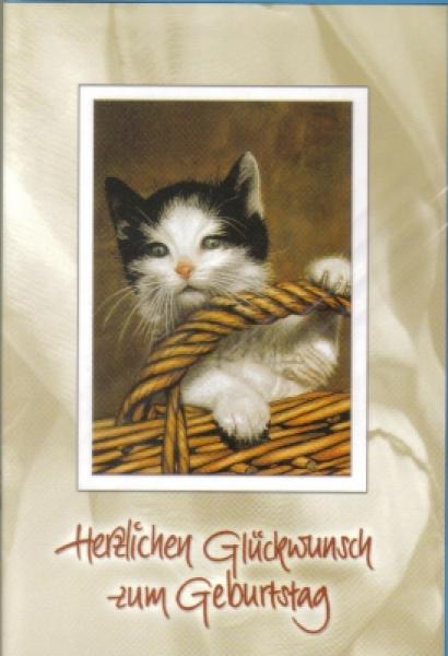 Geburtstagskarte Katze im Körbchen