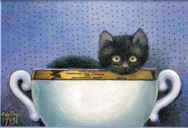 Grußkarte Katze in Tasse